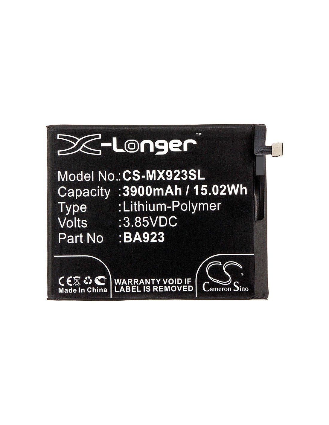 Battery for Meizu, M1923, M923q, Note 9 3.85V, 3900mAh - 15.02Wh