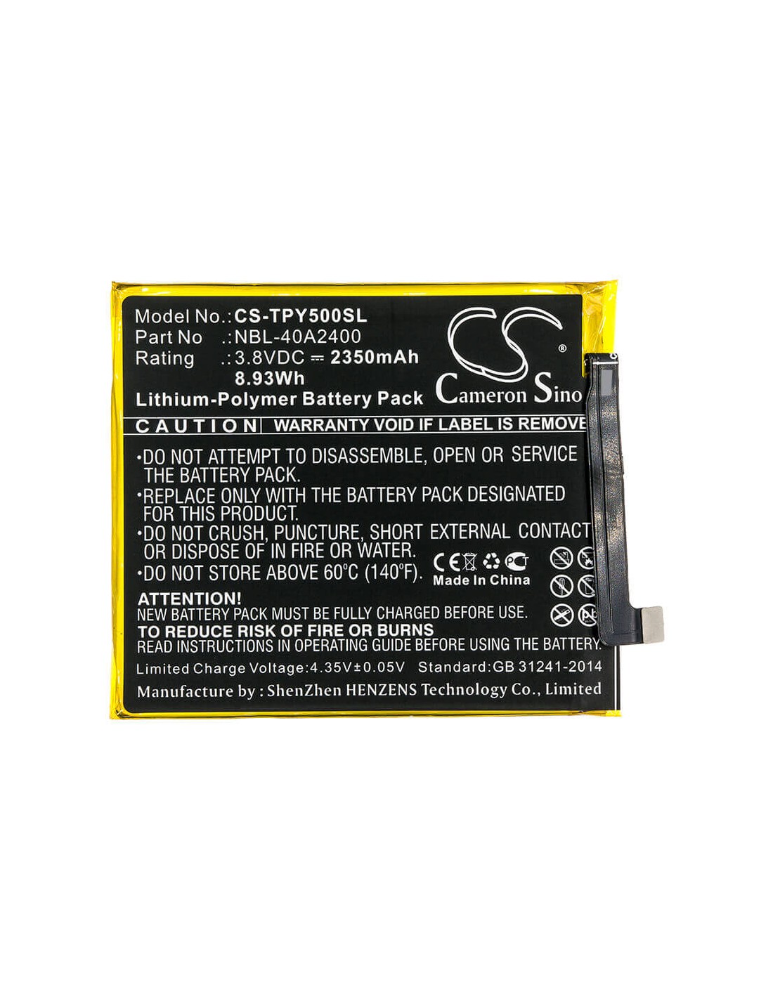 Battery for Tp-link, Neffos Y5s Dual Sim, Neffos Y5s Dual Sim Lte Am, Tp804a 3.8V, 2350mAh - 8.93Wh