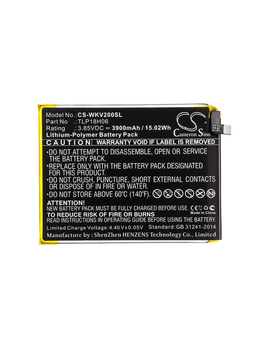 Battery for Wiko, View2 Go 3.85V, 3900mAh - 15.02Wh