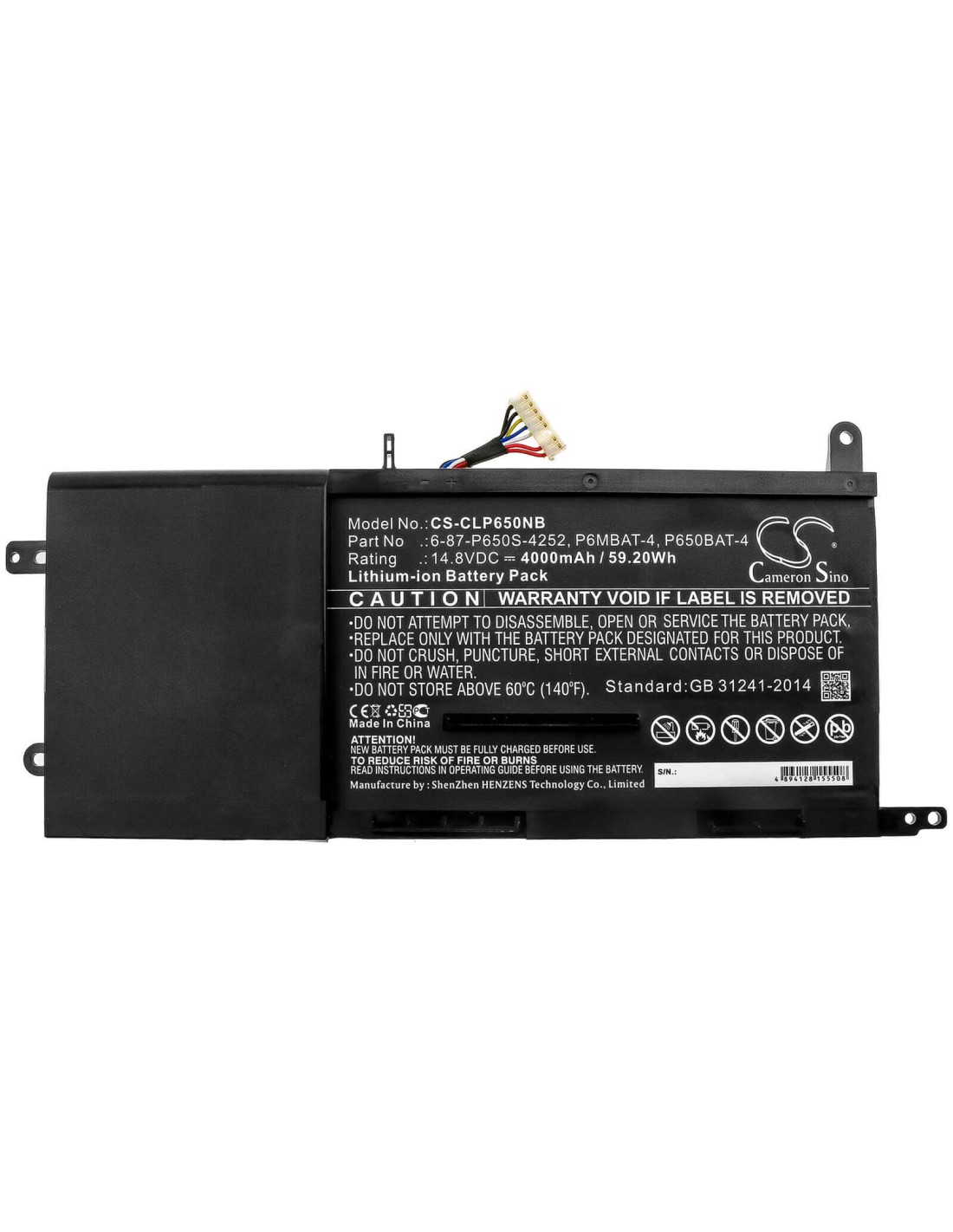Battery for Advent, T5, Clevo, P650hp3-g 14.8V, 4000mAh - 59.20Wh