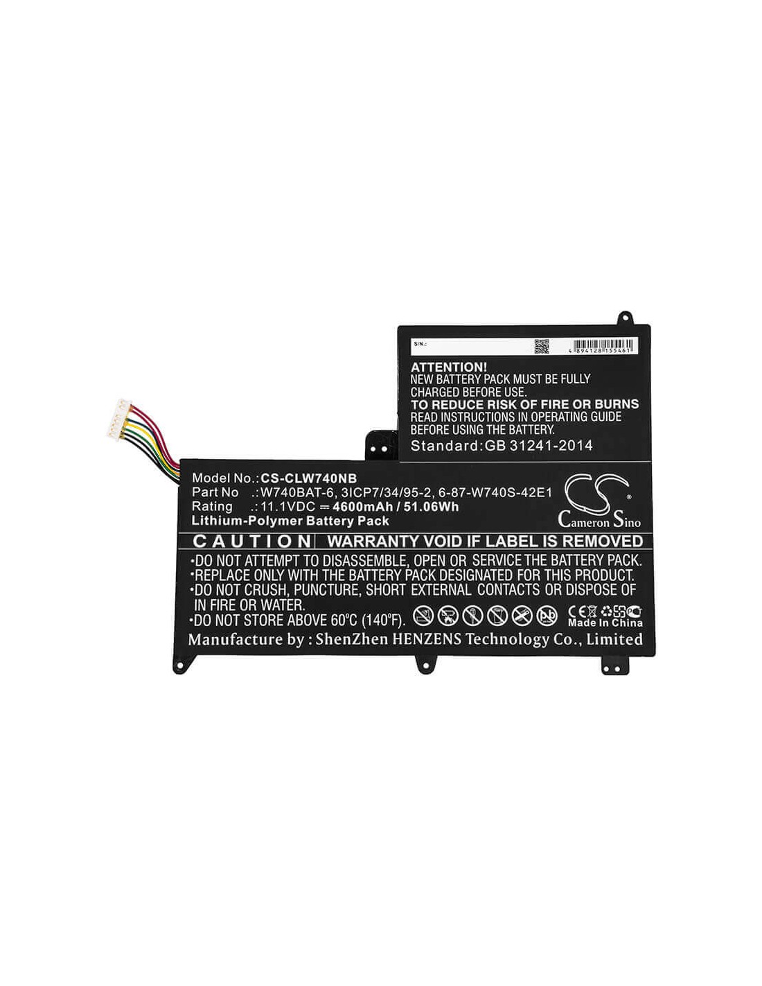 Battery for Clevo, S413, W740su, Sager 11.1V, 4600mAh - 51.06Wh