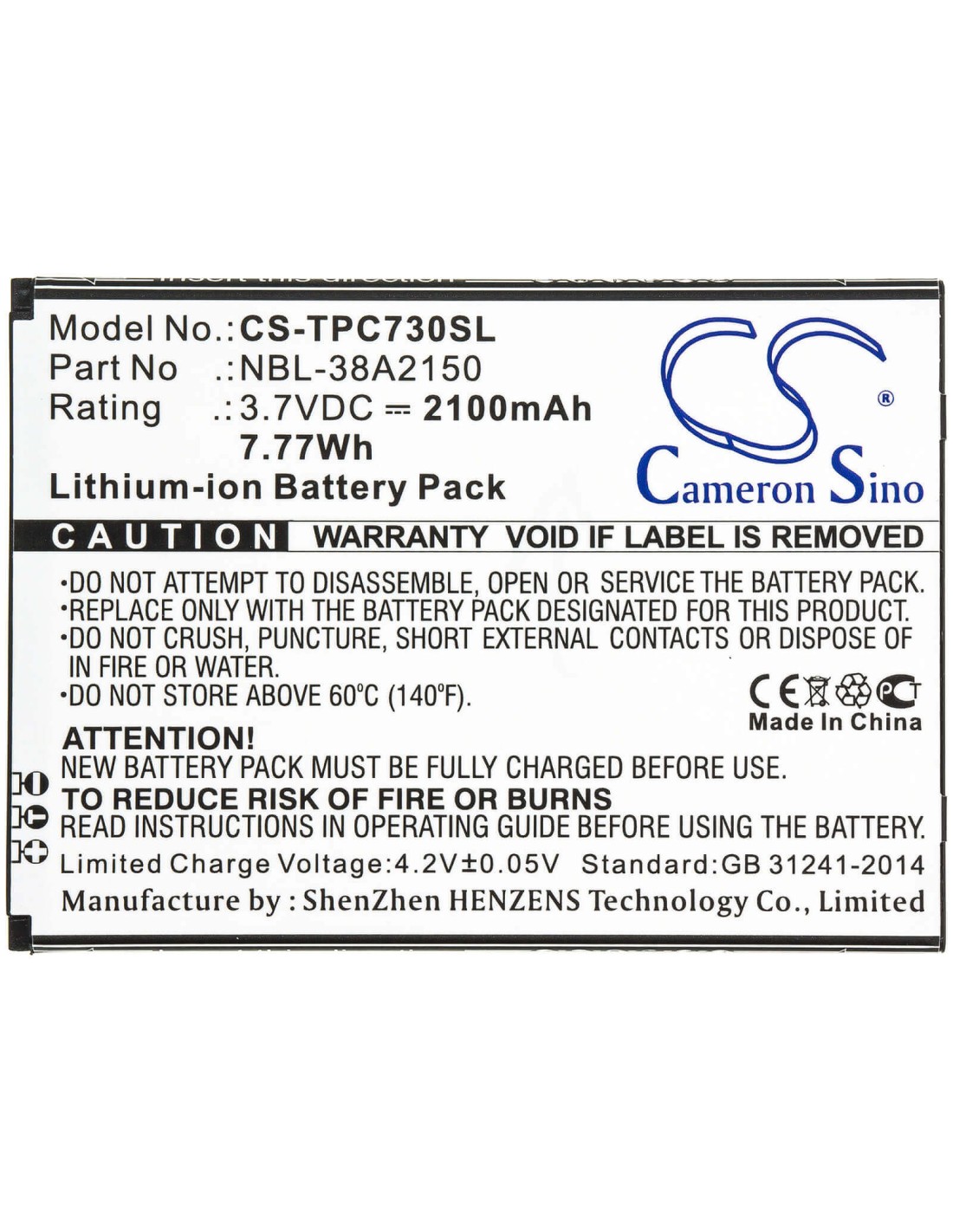 Battery for Neffos, C7 Lite, Tp7041a, Tp-link 3.8V, 2100mAh - 7.98Wh