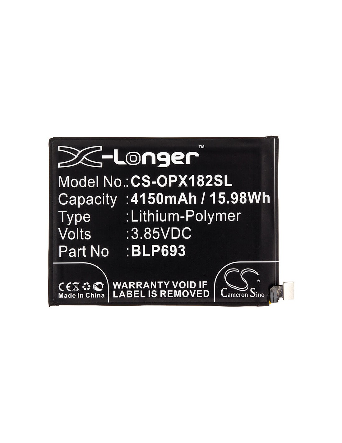 Battery for Oppo, Realme 3, Rmx1821, Rmx1825 3.85V, 4150mAh - 15.98Wh