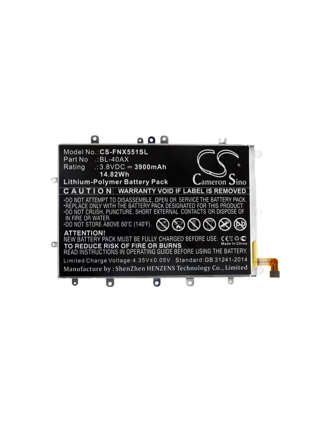 Battery for Infinix, Hot Note, X551 3.8V, 3900mAh - 14.82Wh