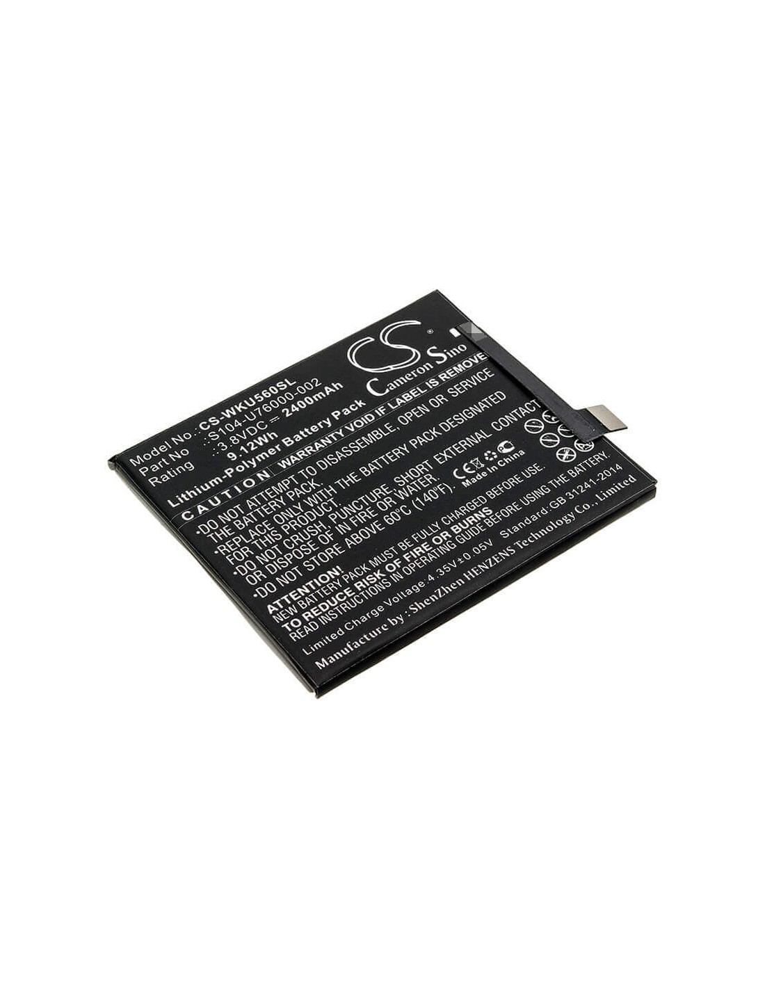 Battery for Wiko, P4601, P5601, P6601 3.8V, 2400mAh - 9.12Wh