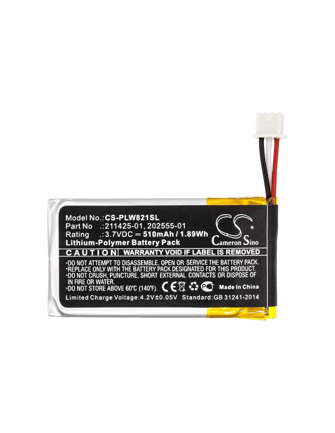 Battery for Plantronics, Savi 8210, Savi W8210 3.7V, 510mAh - 1.89Wh