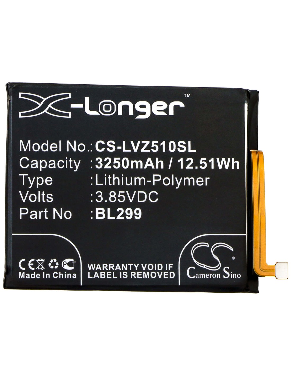 Battery for Lenovo, L78071, Z5s 3.85V, 3250mAh - 12.51Wh