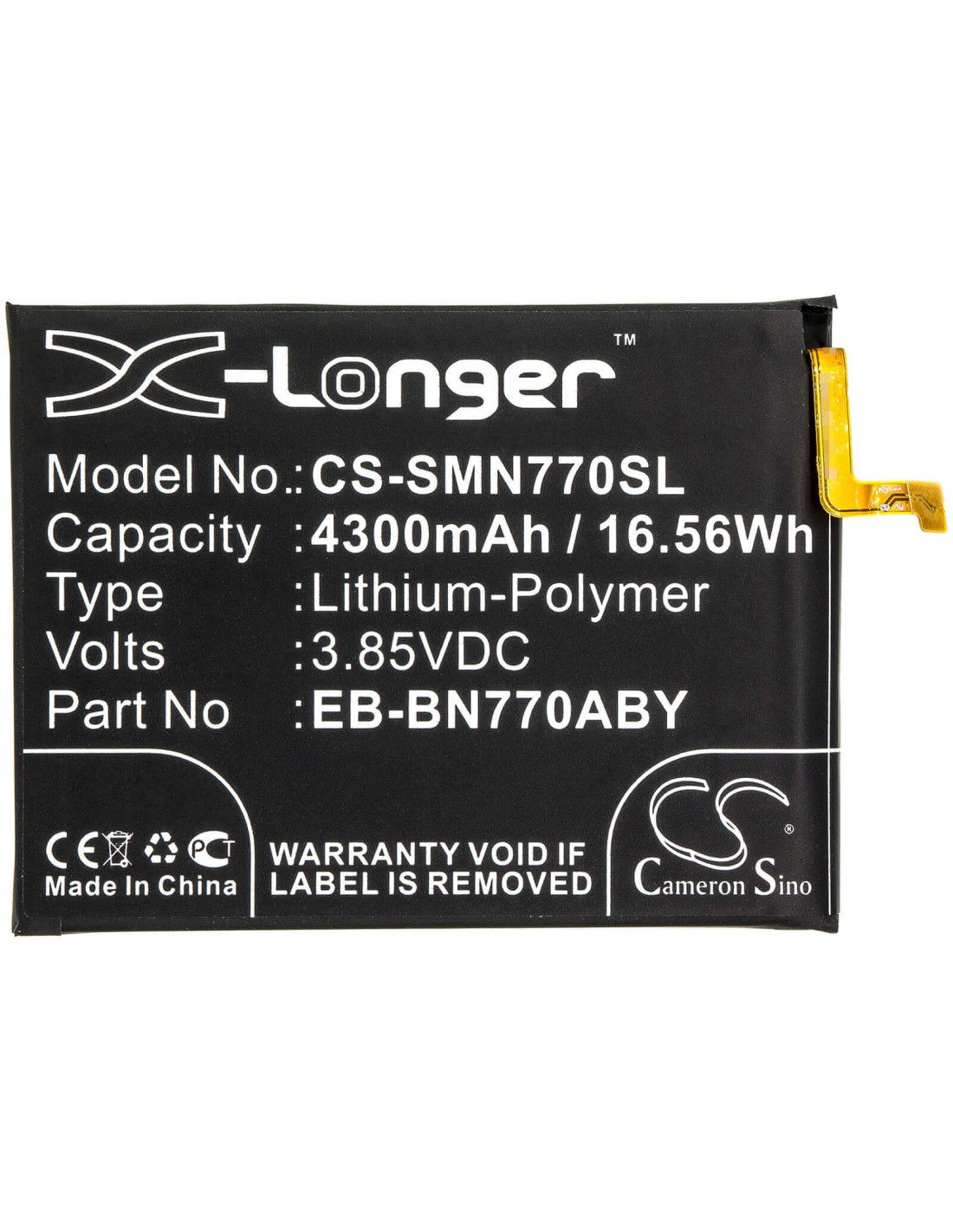 Battery for Samsung, Galaxy Note 10 Lite, Sm-n770f/ds 3.85V, 4300mAh - 16.56Wh