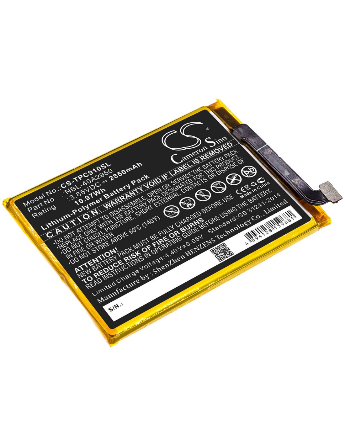 Battery for Neffos, C9 Max, Tp7062, Tp-link 3.85V, 2850mAh - 10.97Wh