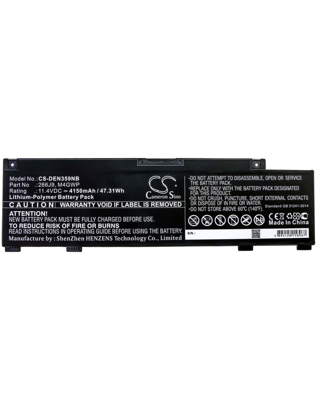 Battery for Dell, G3 15 3590, G3 3590, G3 3590-r1545bl 11.4V, 4150mAh - 47.31Wh