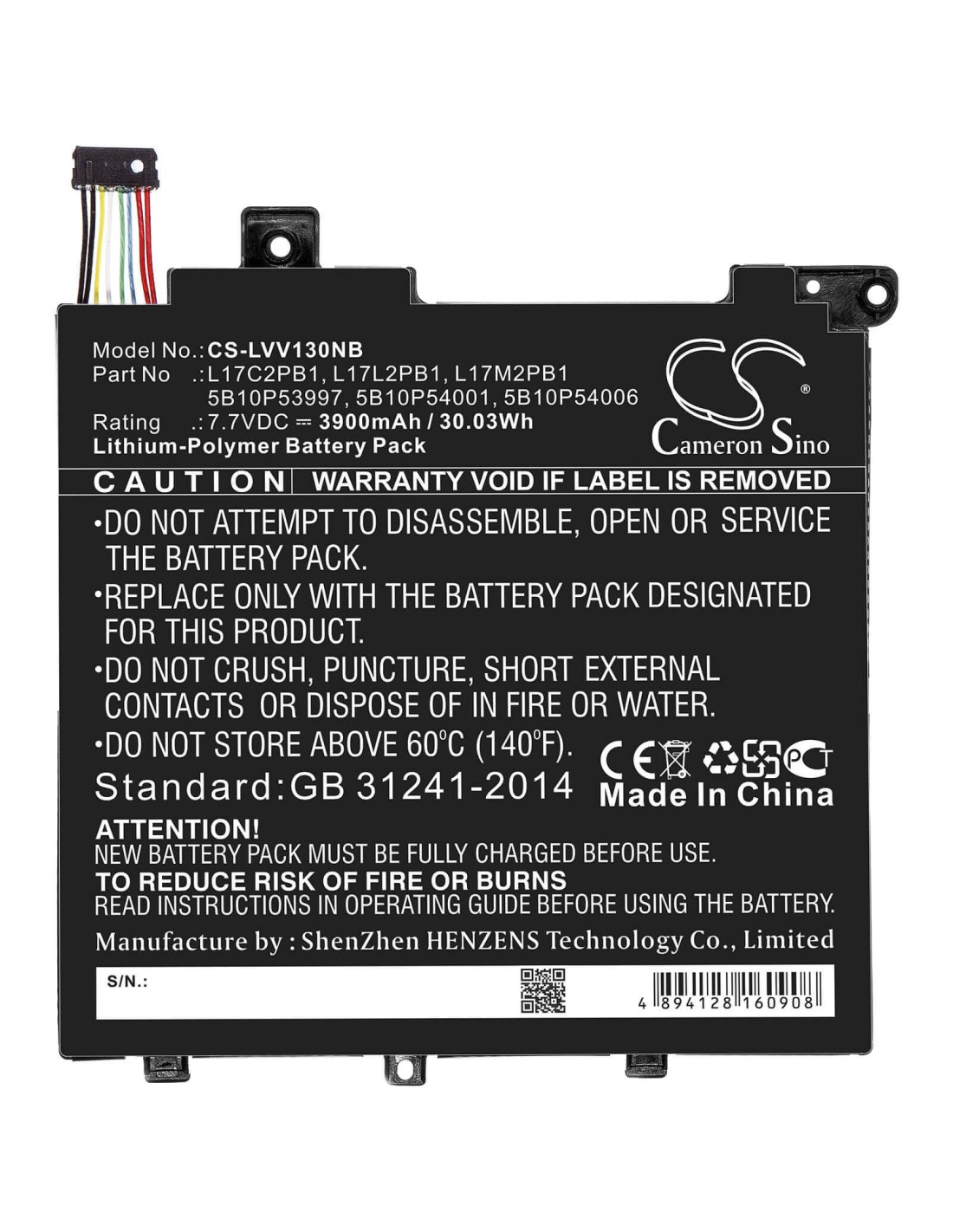 Battery for Lenovo, V130-14igm 81hm, V130-14igm-81hm009nge, V130-14ikb-81hq 7.7V, 3900mAh - 30.03Wh