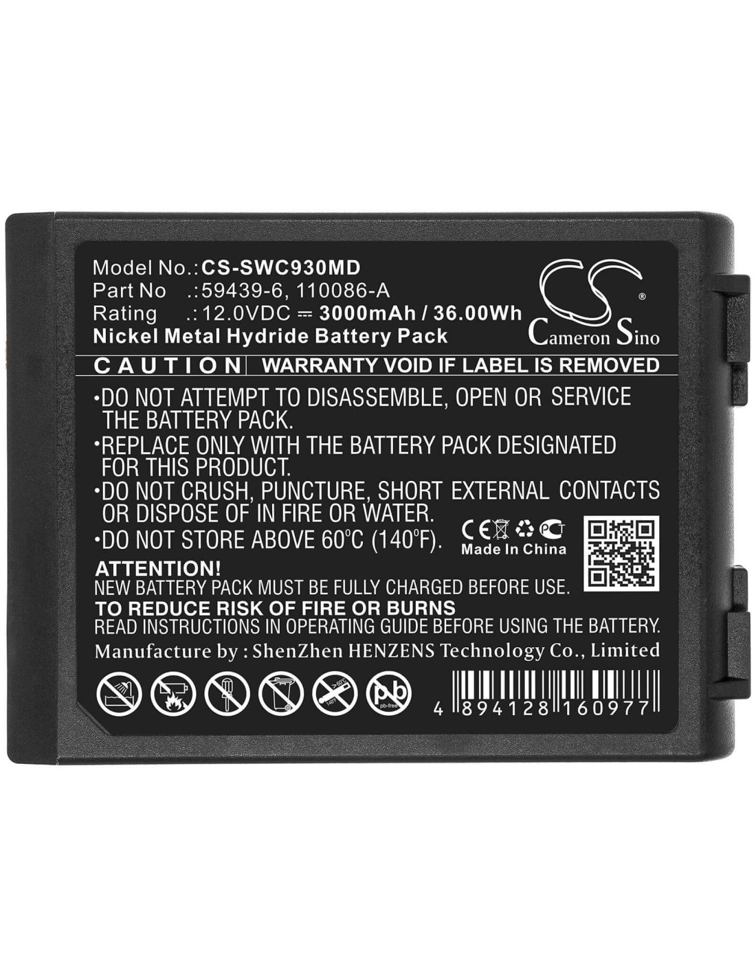 Battery for Simonson-wheel, Defibrillator Cardio Aid Mc+, Defibrillator Cardioaid 930 12V, 3000mAh - 36.00Wh