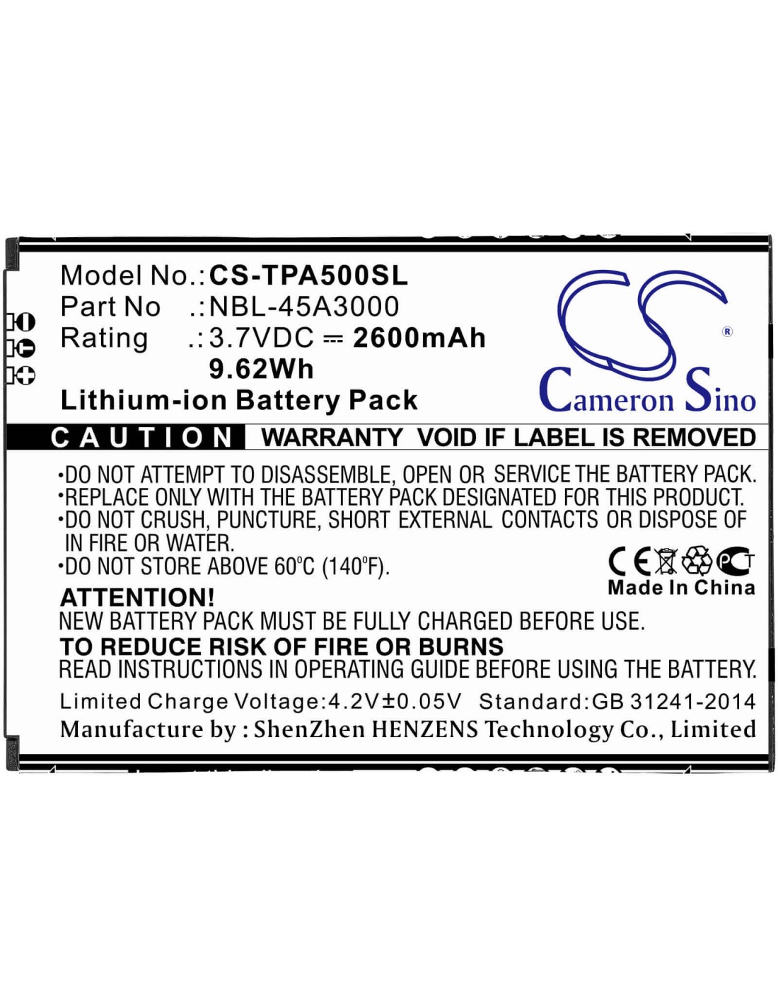 Battery for Tp-link, Neffos, A5, Tp7032a 3.7V, 2600mAh - 9.62Wh