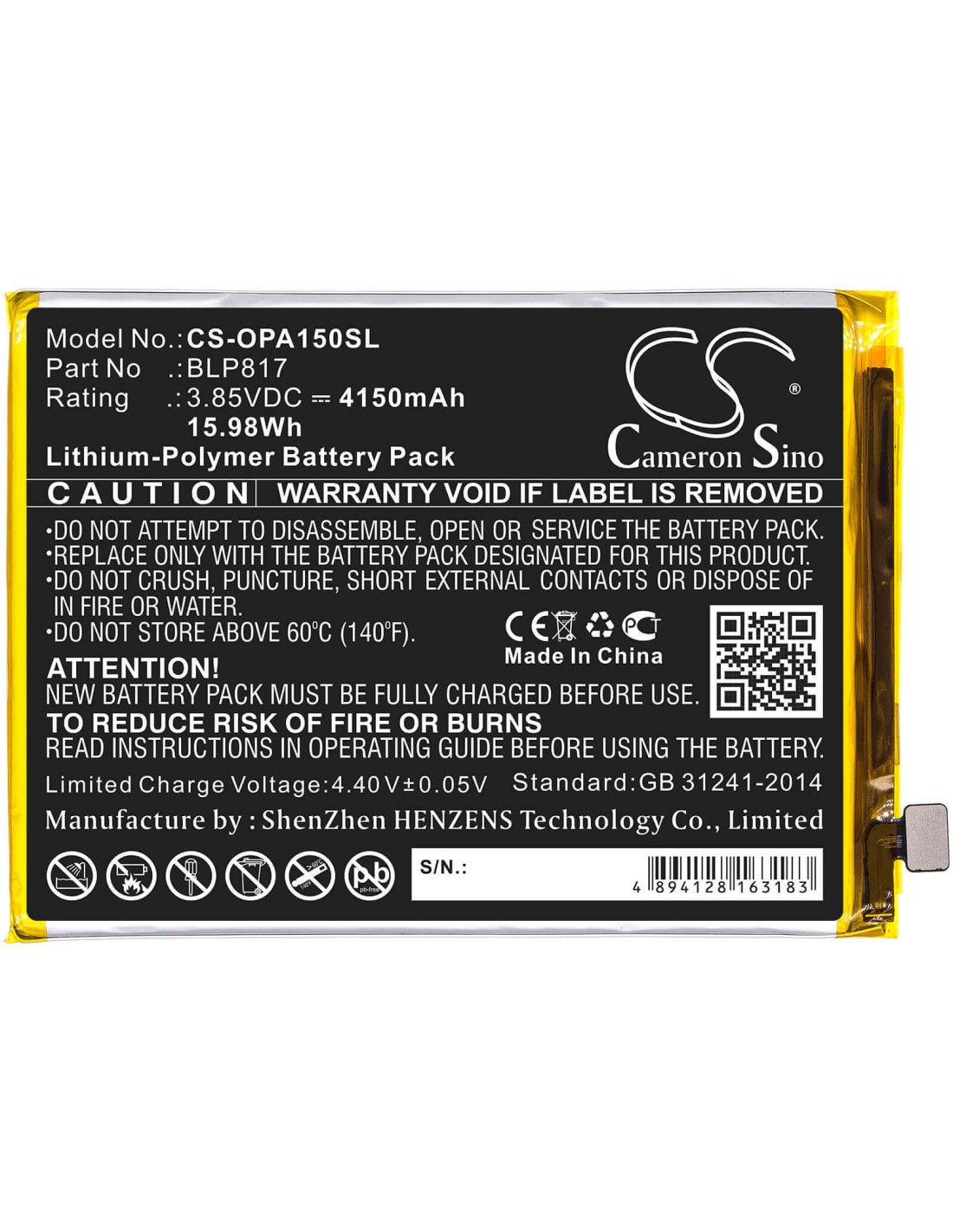 Battery for Oppo, A15, A15, 2020 3.85V, 4150mAh - 15.98Wh