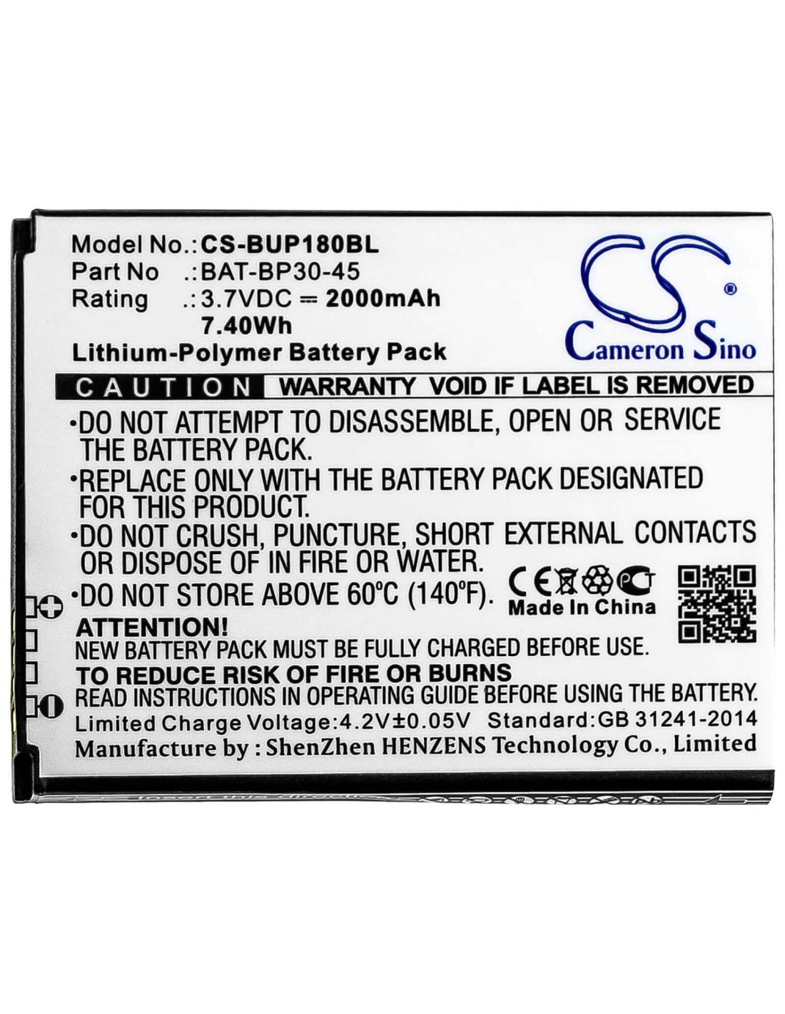 Battery for Bluebird, Bm180, Bp30 3.7V, 2000mAh - 7.40Wh