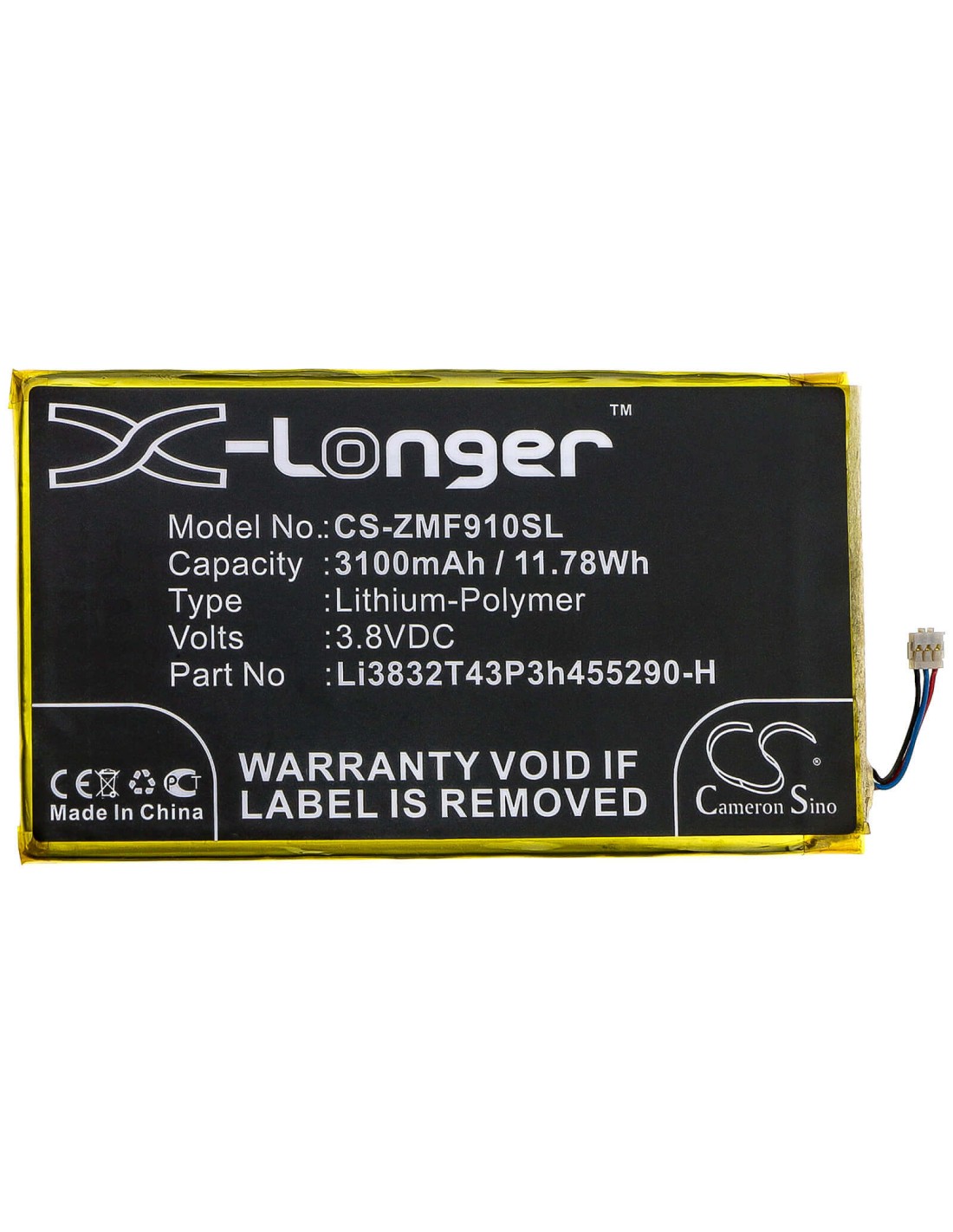 Battery for Zte, Mf900 3.8V, 3100mAh - 11.78Wh