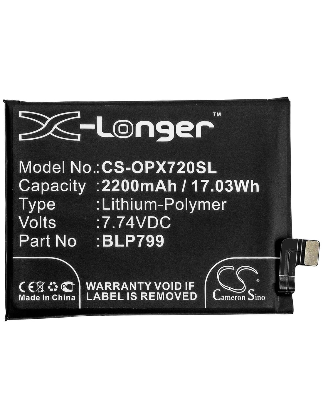 Battery for Oppo, R2121, Realme X7 Pro 5g, Rmx2121 7.74V, 2200mAh - 17.03Wh