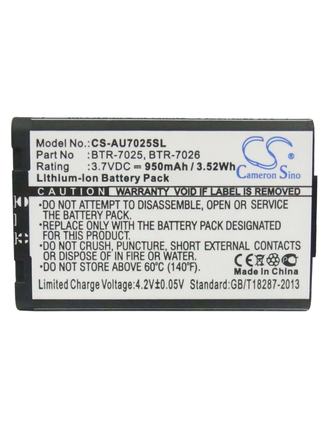 Battery for Audiovox, Cdm-120, Cdm-220, Cdm-7025 3.7V, 950mAh - 3.52Wh