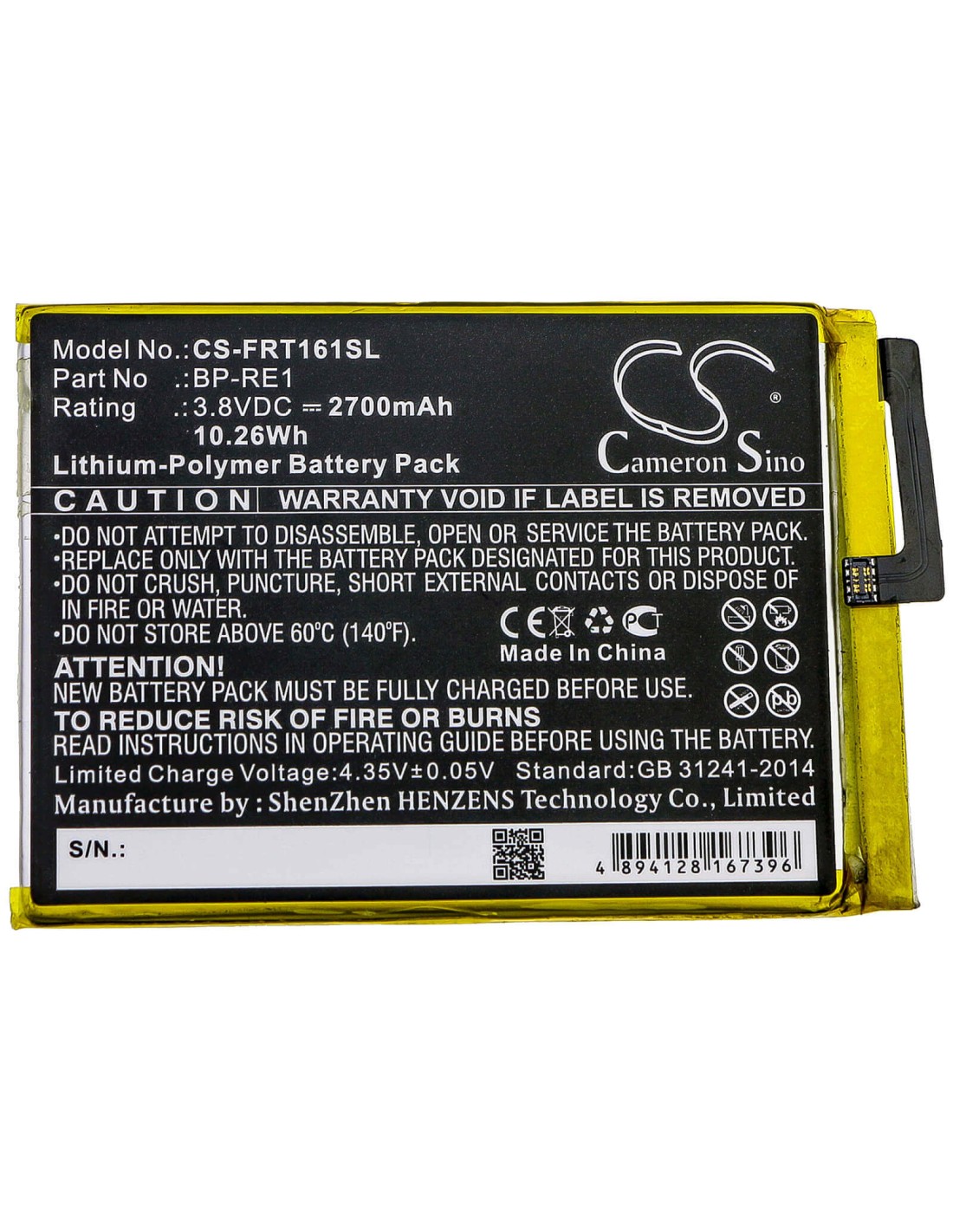 Battery for Freetel, Ftj161b, Ftj161b-rei, Ftj161b-rei-bk 3.8V, 2700mAh - 10.26Wh