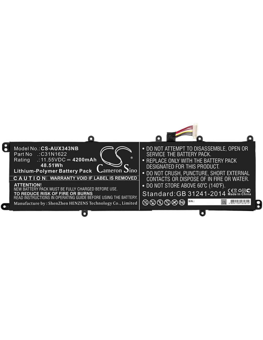Battery for Asus, Ux530, Ux530uq, Ux530uq-0021a7200u 11.55V, 4200mAh - 48.51Wh