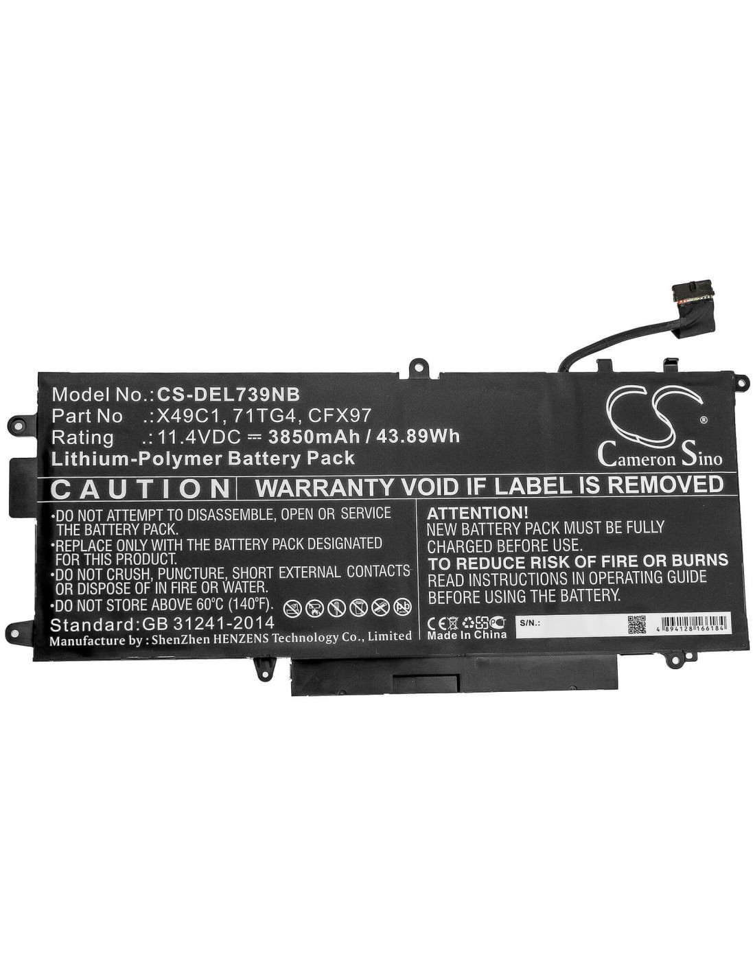 Battery for Dell, Latitude 5289 2-in-1, Latitude 7390 2-in-1 11.4V, 3850mAh - 43.89Wh