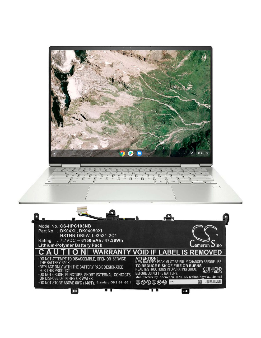 Battery for Hp, Chromebook X360 13c, Elite C1030, Elite C1030 Chromebook 7.7V, 6150mAh - 47.36Wh