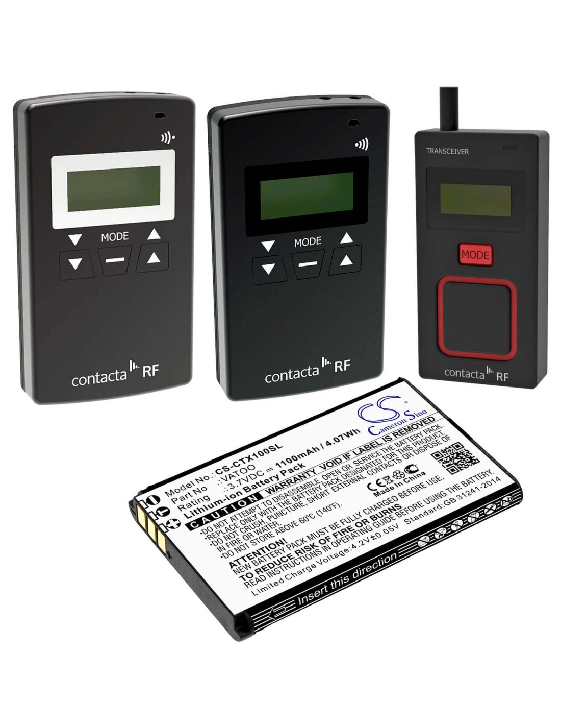 Battery for Contacta, Rf-rx1, Rf-trx, Rf-tx1 3.7V, 1100mAh - 4.07Wh