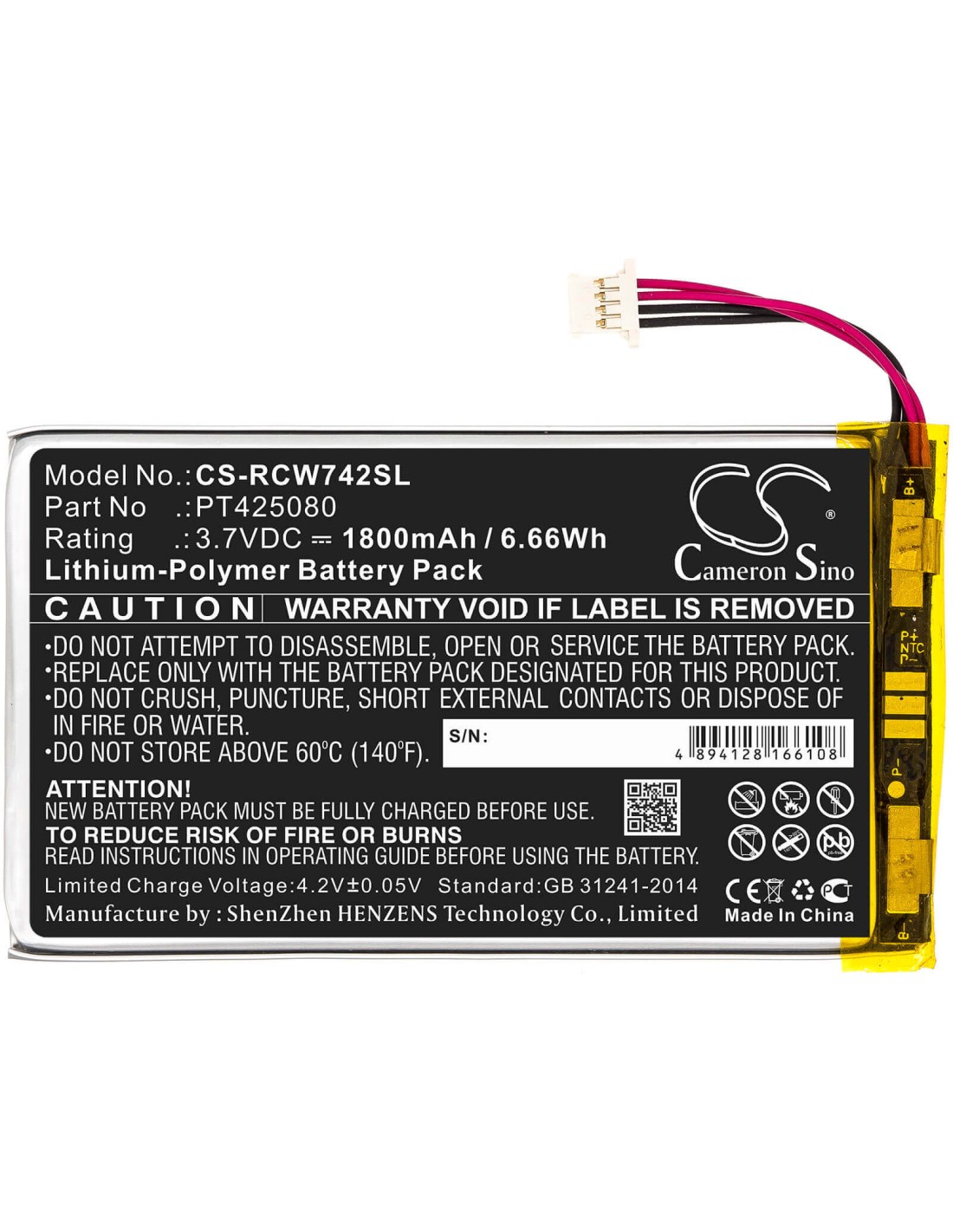 Battery for Rca, T6873w42, Voyager Ii 7" 3.7V, 1800mAh - 6.66Wh