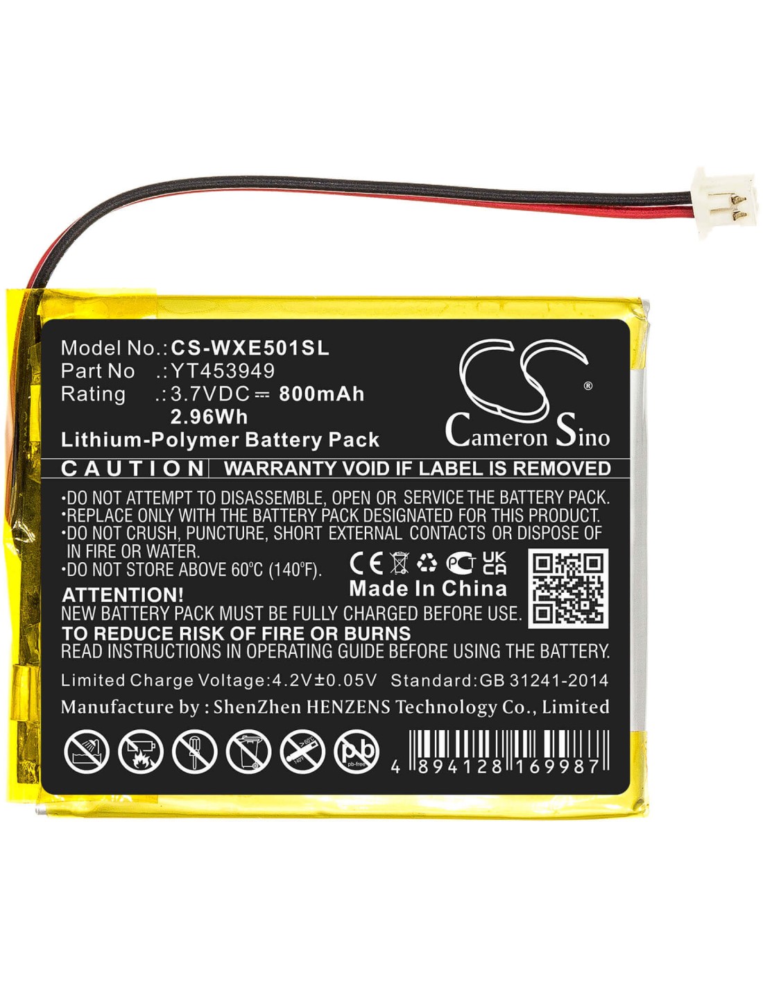 Battery for Wexler, E5001 3.7V, 800mAh - 2.96Wh