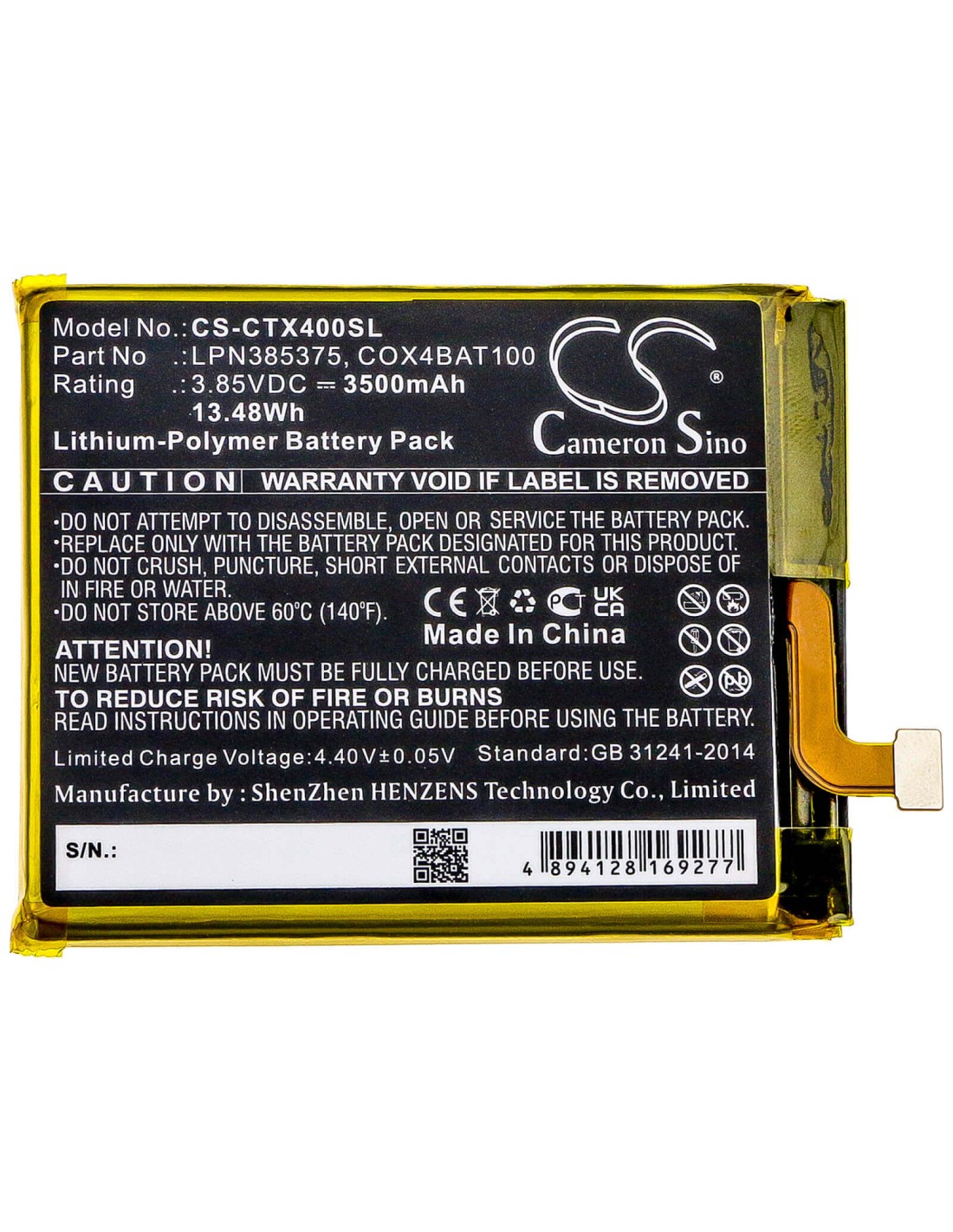 Battery for Crosscall, Core X4 3.85V, 3500mAh - 13.48Wh