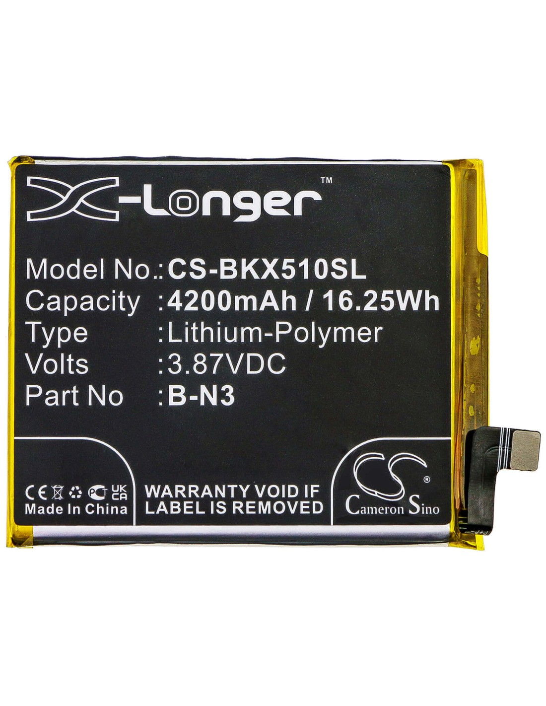 Battery for Vivo, V2005, V2005a, X50 Pro 3.87V, 4200mAh - 16.25Wh