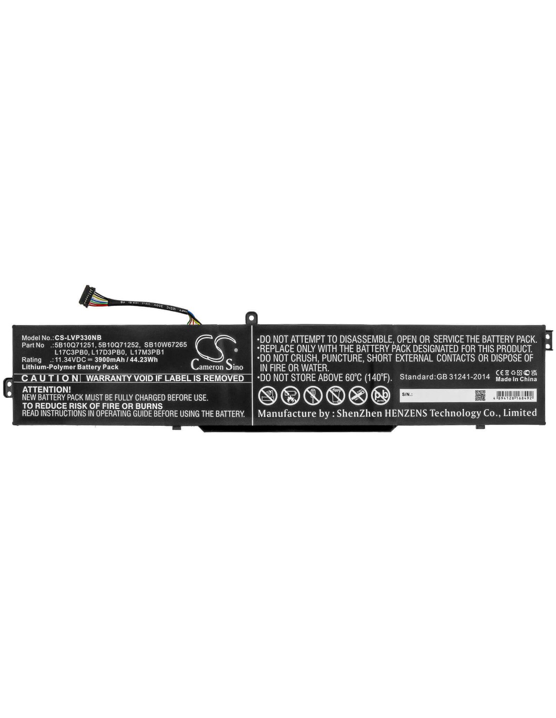 Battery for Lenovo, Ideapad 330-15ich, Ideapad 330-15ich 81fk008nau 11.34V, 3900mAh - 44.23Wh