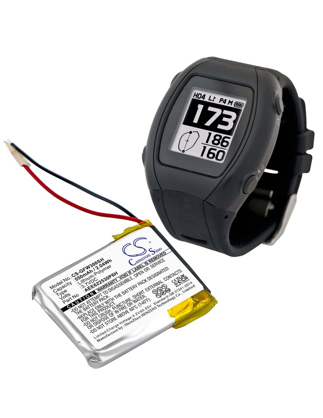 Battery for Golf Buddy, Wt3 Gps Watch 3.7V, 550mAh - 2.04Wh