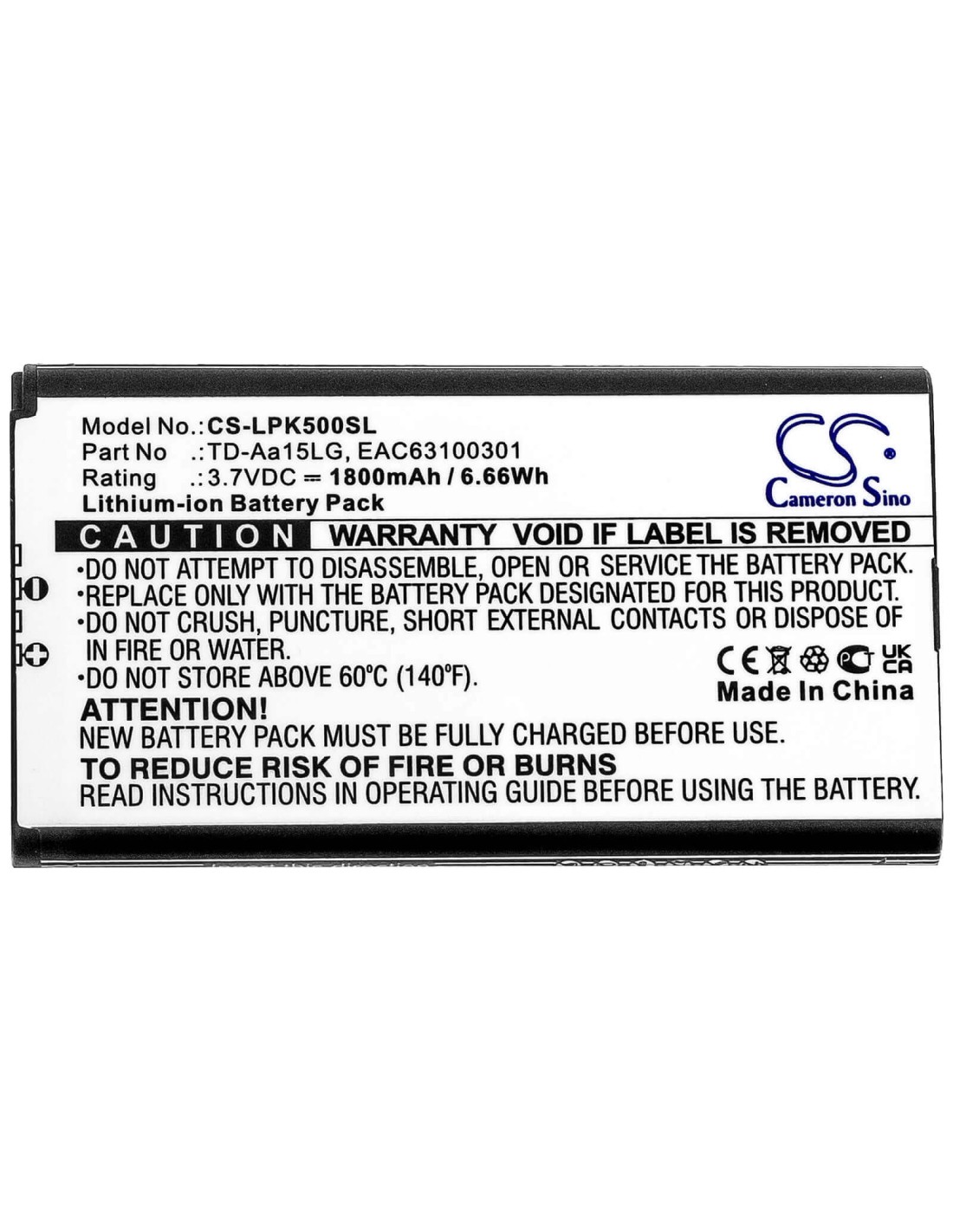 Battery for Lg, Music Flow P5, Music Flow P5 Strap, Np5550b 3.7V, 1800mAh - 6.66Wh