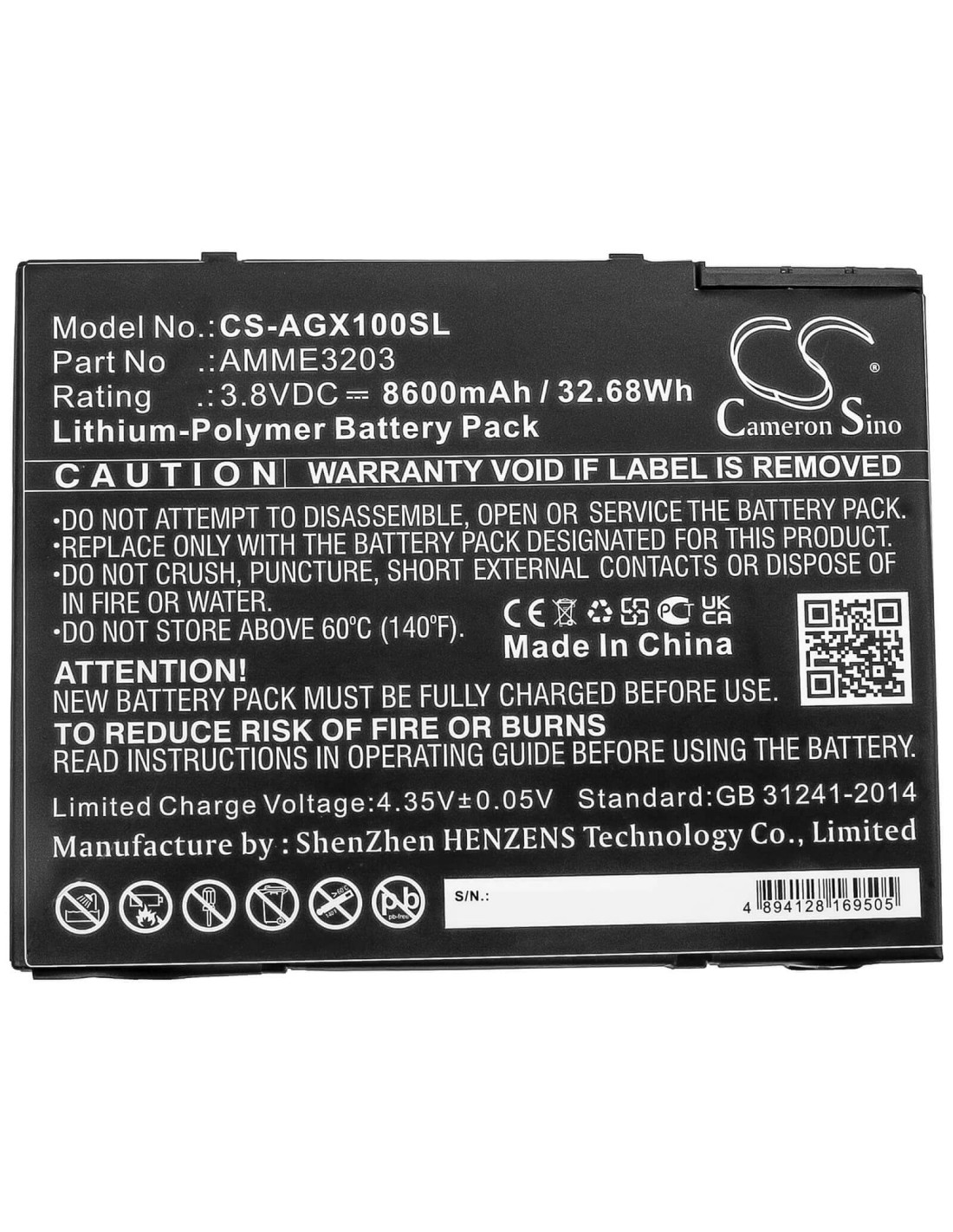 Battery for Aegex, 10 Intrinsically Safe Tablet, 10 Tablets 3.8V, 8600mAh - 32.68Wh