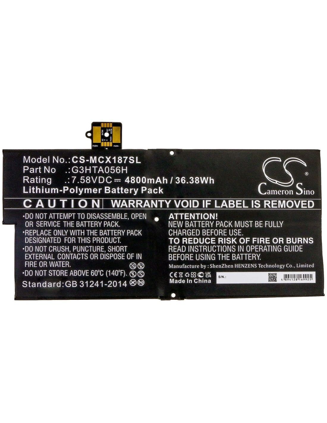 Battery for Microsoft, Surface Pro X 1876 11.36V, 4800mAh - 54.53Wh