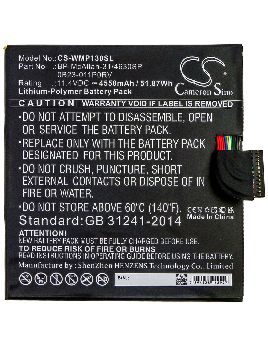Battery for Wacom, Mobilestudio Pro 12, Mobilestudio Pro 13 11.4V, 4550mAh - 51.87Wh