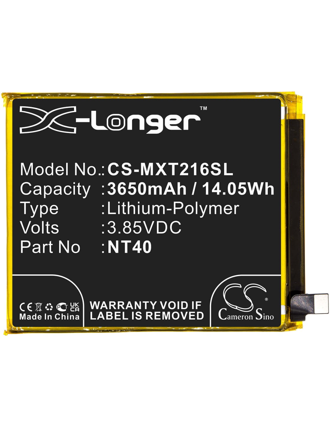 3.85V, Li-Polymer, 3650mAh, Battery fits Motorola, Moto G Pure, Xt2163-4, Xt2163dl, 14.05Wh