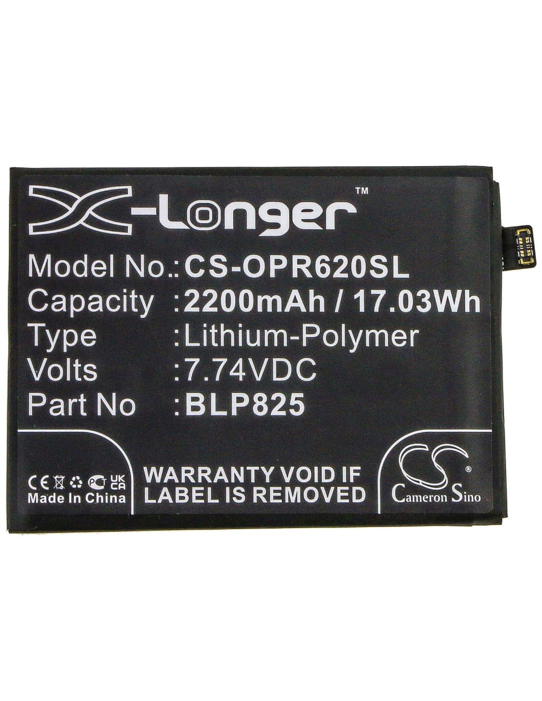 7.74V, Li-Polymer, 2200mAh, Battery fits Oppo, Reno5 Pro+, Reno6 Pro, 17.03Wh
