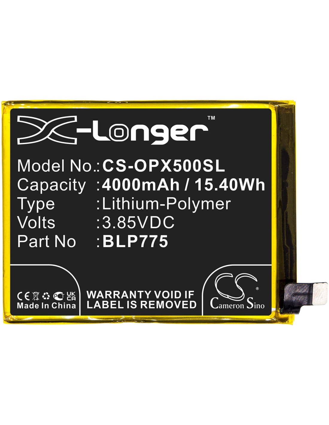 3.85V, Li-Polymer, 4100mAh, Battery fits Oppo, Realme X50 5g, Rmx2021, Rmx2025, 15.79Wh