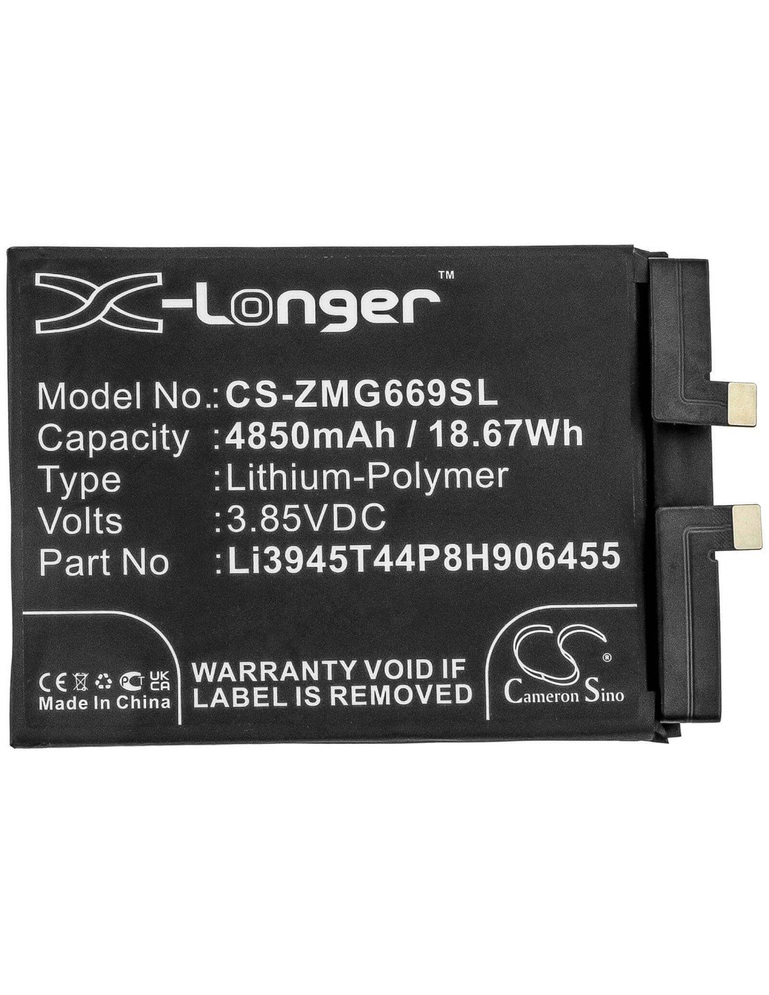 3.85V, Li-Polymer, 4850mAh, Battery fits Zte, Nubia Red Magic 6, Nx669j, 18.67Wh