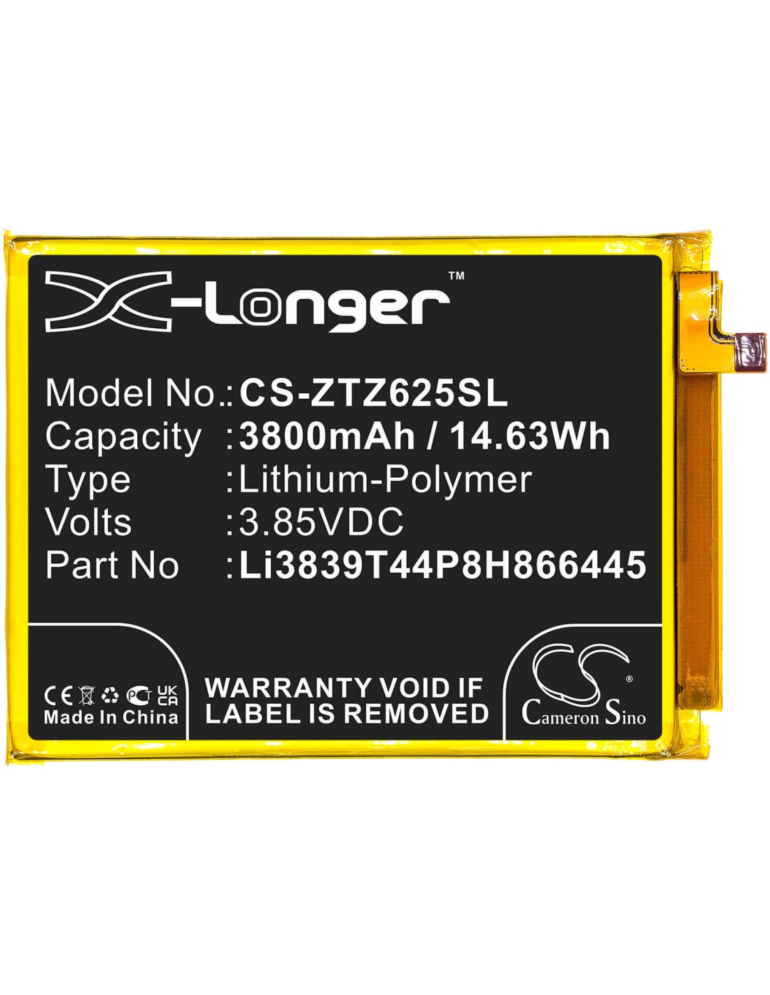 3.85V, Li-Polymer, 3800mAh, Battery fits Zte, Blade 11 Prime 2020, Z6251vs, 14.63Wh