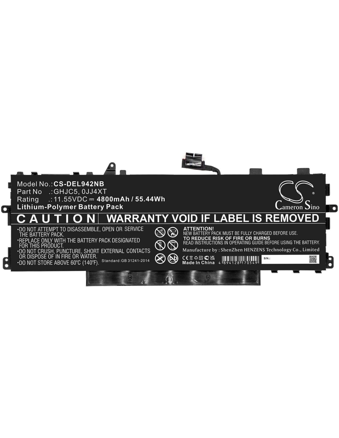 11.55V, Li-Polymer, 4800mAh, Battery fits Dell, Latitude 9420 2-in-1, 55.44Wh