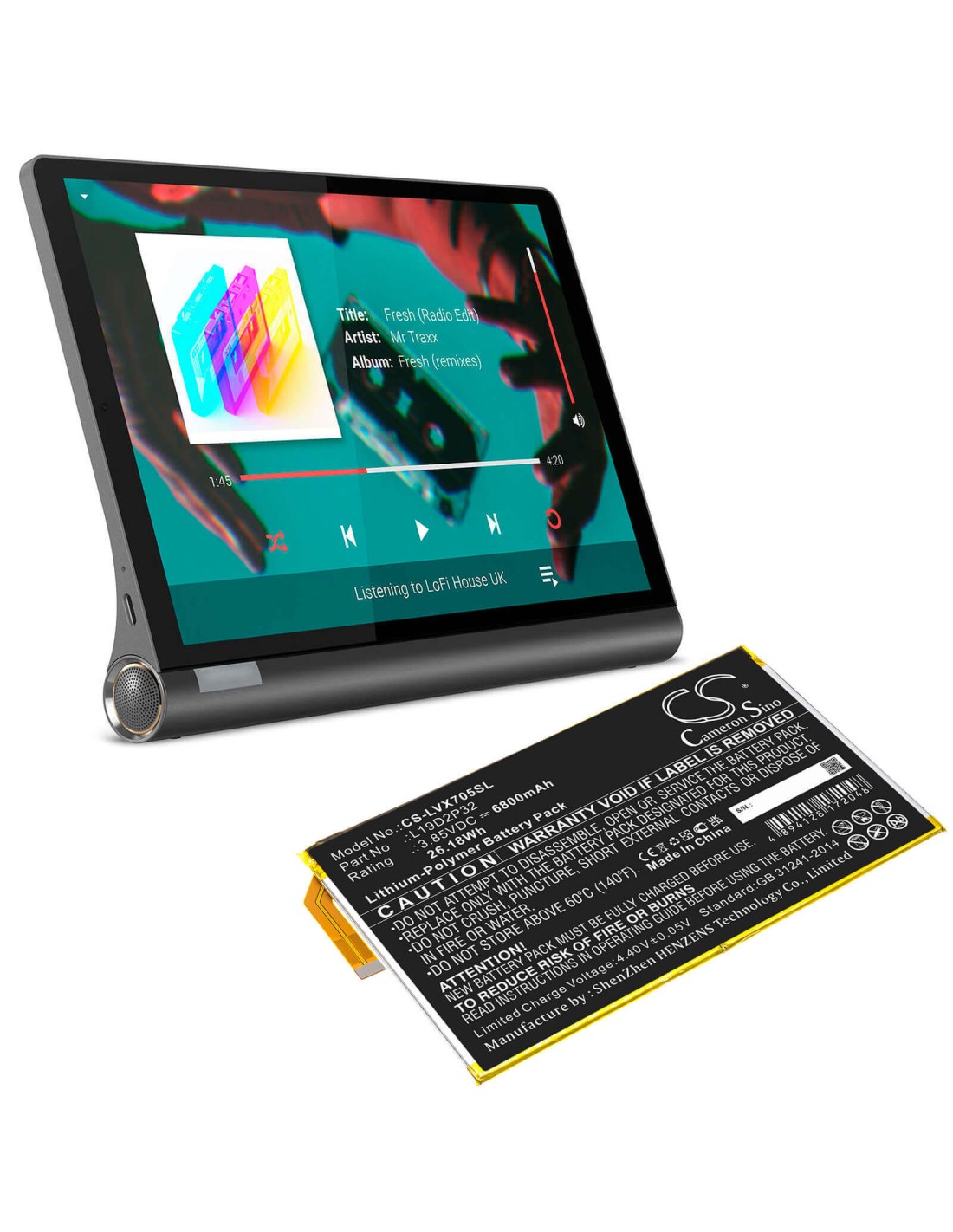 3.85V, Li-Polymer, 6800mAh, Battery fits Lenovo, Yoga Smart Tab, Yt-x705f, 26.18Wh