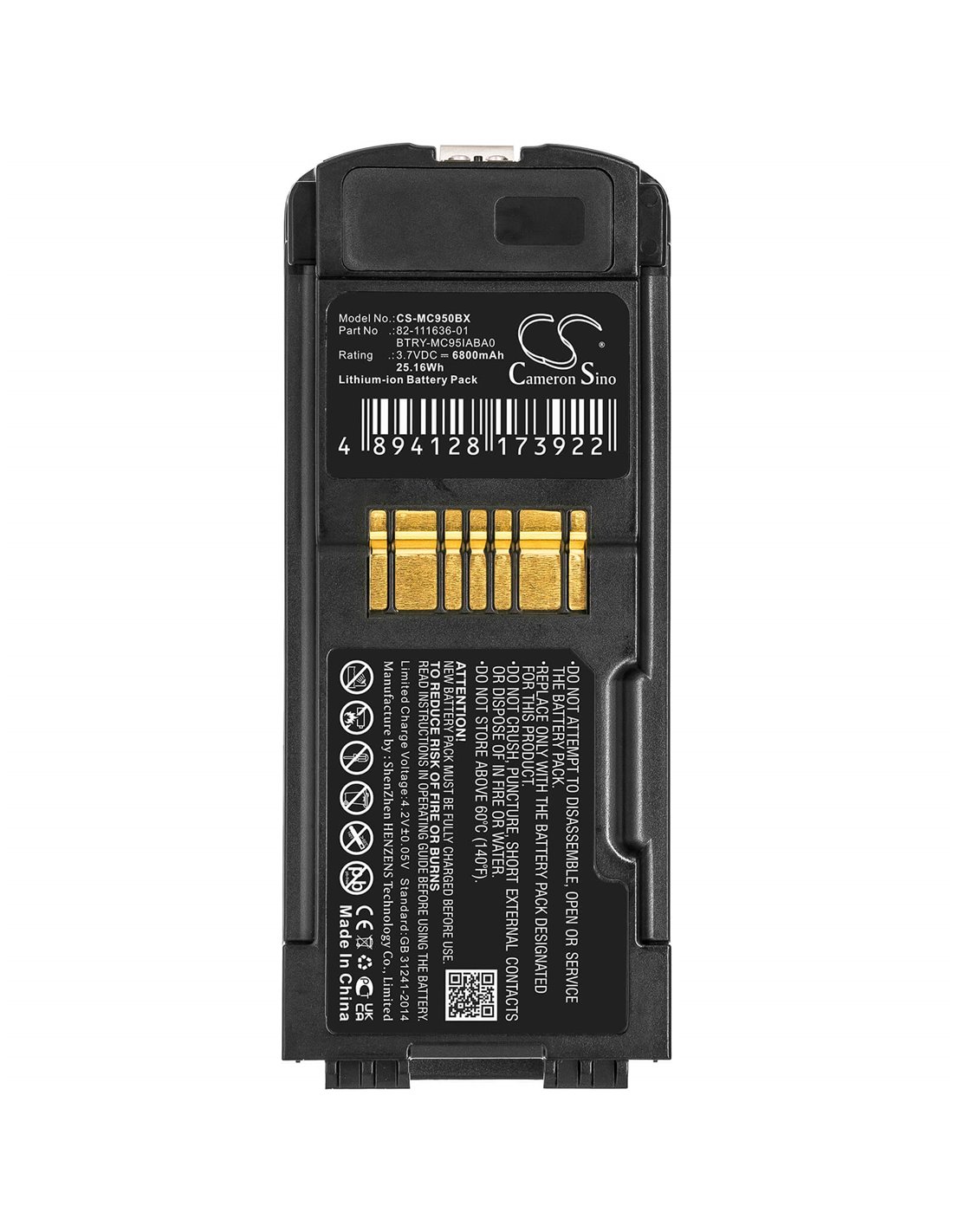 3.7V, 6800mAh, Li-ion Battery fits Symbol, Mc9500, Mc9590, Mc9596, 25.16Wh