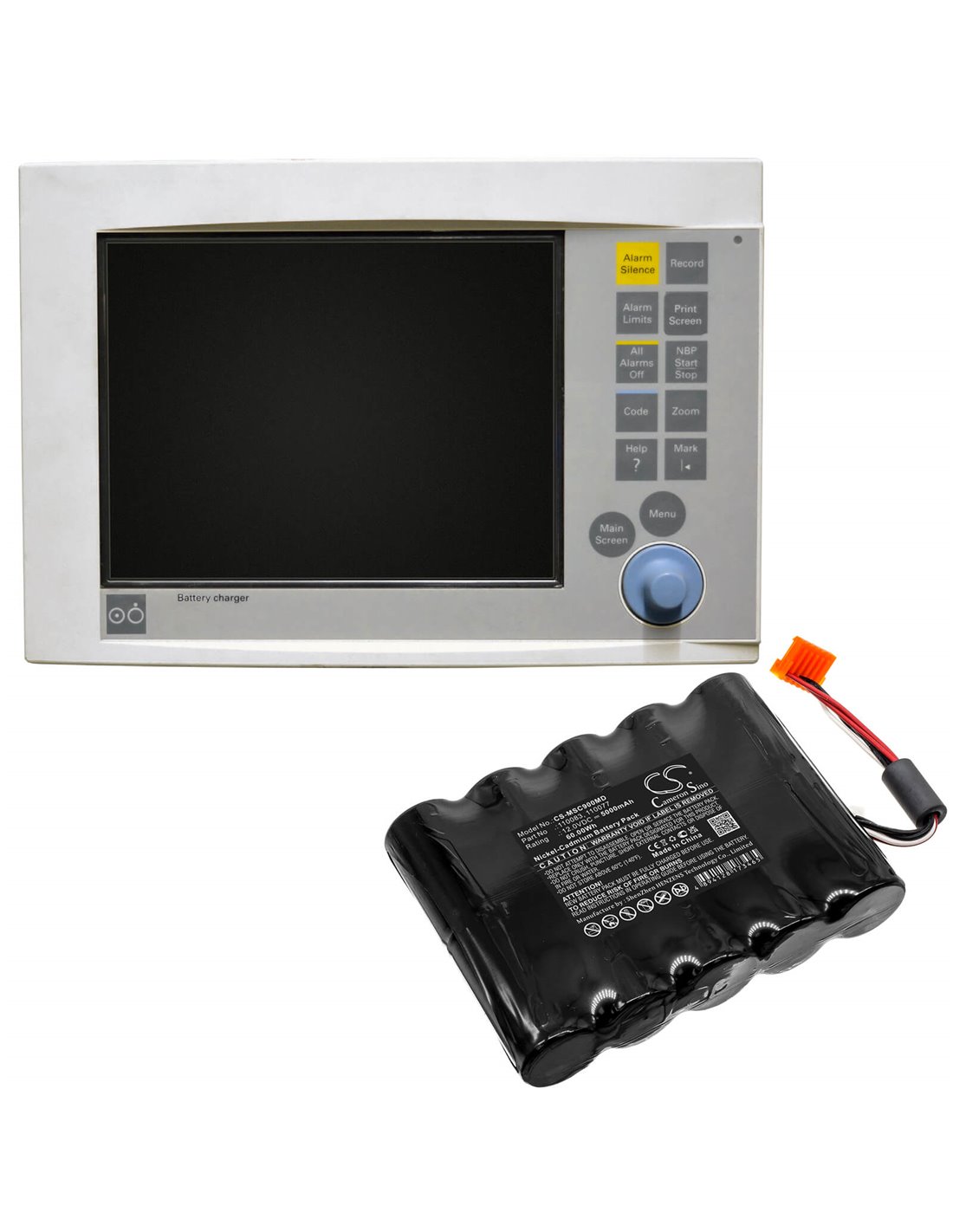 12.0V, 5000mAh, Ni-CD Battery fits Siemens, Monitor Sc7000, Monitor Sc9000, Sc7000 Physiologic Monitor, 60.00Wh