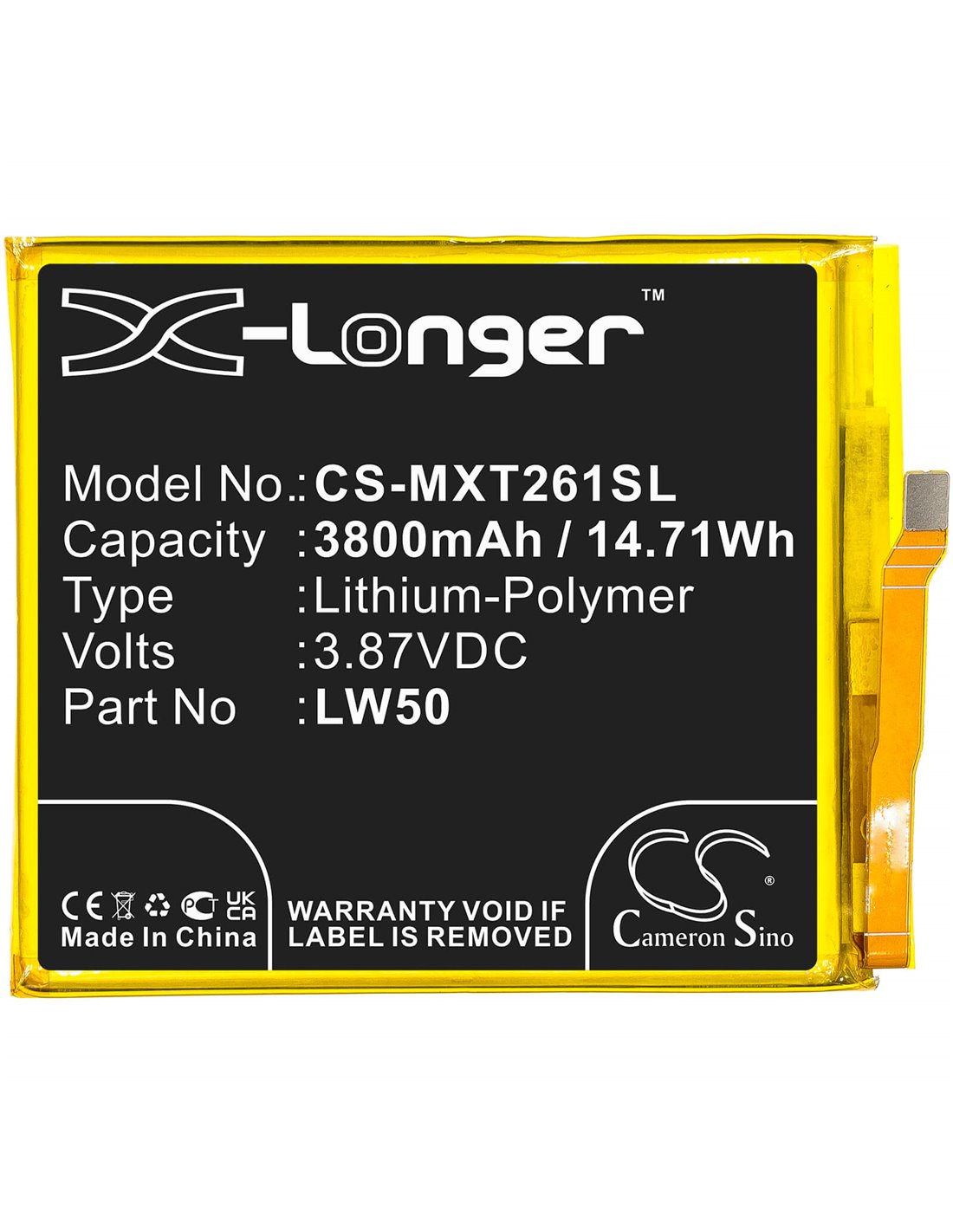 3.87V, 3800mAh, Li-Polymer Battery fits Motorola, Moto Edge Plus, Moto Edge+, Xt2061-1, 14.71Wh