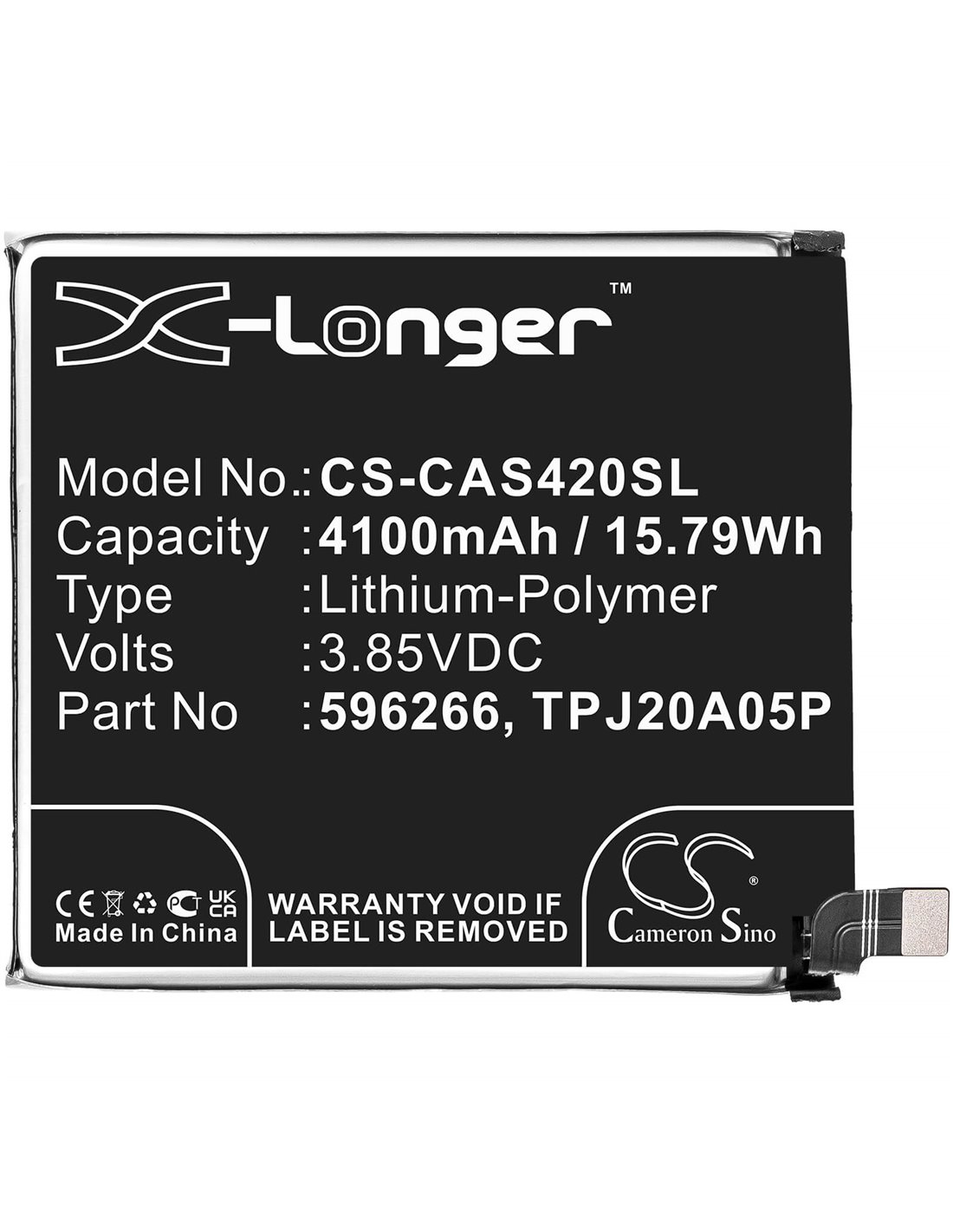 3.85V, 4100mAh, Li-Polymer Battery fits Caterpillar, Cat S42, 15.79Wh