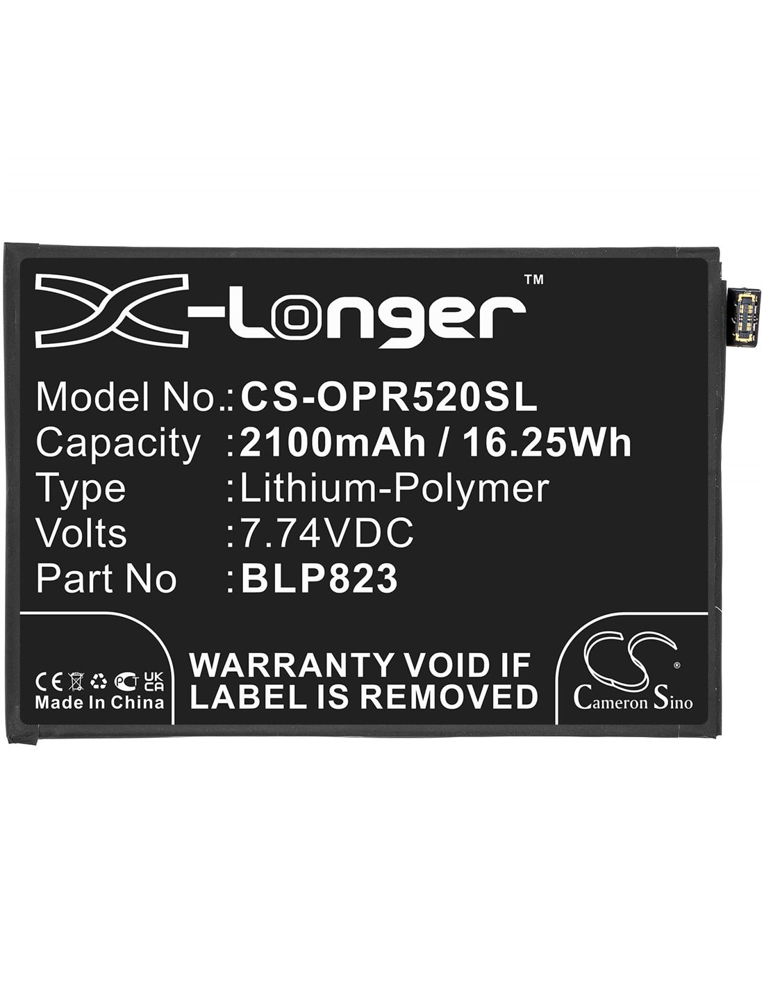 7.74V, 2100mAh, Li-Polymer Battery fits Oppo, Cph2201, Pdsm00, Pdst00, 16.25Wh