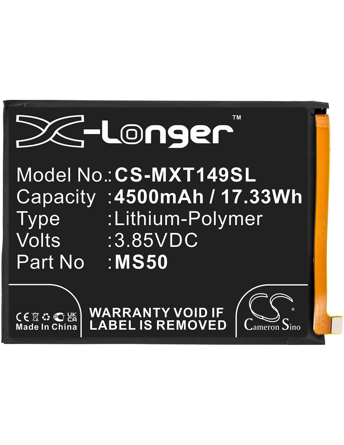 3.85V, 4500mAh, Li-Polymer Battery fits Motorola, Moto G50 5g, Moto G50 5g 2021, Xt2149, 17.33Wh